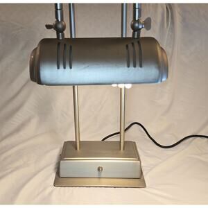 Vintage Art Deco Brushed Steel Tech Desk Lamp Outlet Plugs Phone Outlets Chrome